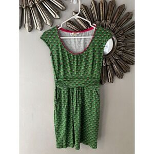 Boden Derby Style Race Day Green Floral Cotton Modal Cap Sleeve Mini Dress 2P